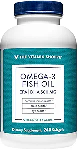 Η βιταμίνη Shoppe Omega 3 ιχθυέλαιο, EPA & DHA 500mg, Καθαρότητα Εξασφαλισμένη, Μοριακά Αποσταγμένο για την υποστήριξη Καρδιαγγειακό, Κοινή και Εγκεφαλική Υγεία 1000mg (240 Softgels)