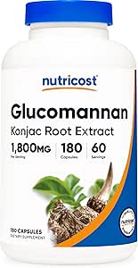 Nutricost Glucomannan 800 mg Per Servisi, 180 Capsules - Natural Fiber Source, Non-GMO, Gluten Free