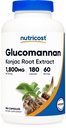 Nutricost Glucomannan 800 mg Per Servisi, 180 Capsules - Natural Fiber Source, Non-GMO, Gluten Free