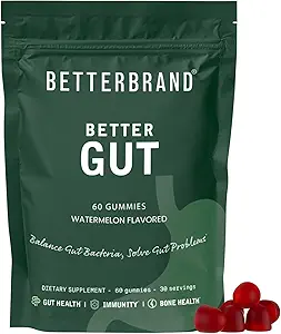 Betterbrand Better Gut Gummy - Συμπληρώματα προβιοτικών για την υγεία των ούλων, Digestive Υποστήριξη, Ανοσία και την υγεία των οστών με 2,5 δισεκατομμύρια CFUs - Γεύση καρπουζιού (30 ημέρες προσφοράς)