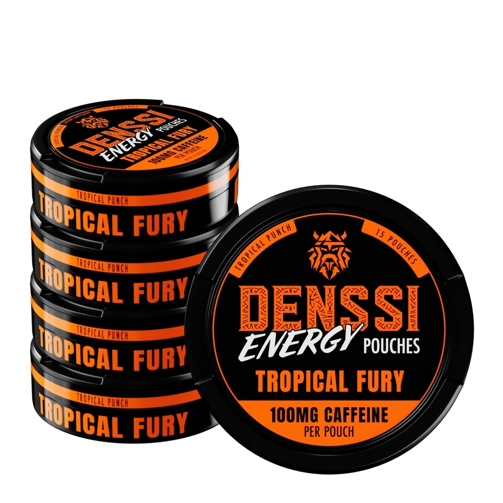Energy Pouches – Fast-Acting Caffeine + Nootropic Boost – Sugar-Free, Tobacco-Free, Zero Crash Replacement/Alternative for Focus and Energy (5-Pack, Tropical Fury)