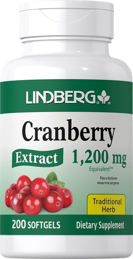 Lindberg Cranberry Pills for Women | 1200 mg | 200 Softgels | Geleneksel Herb | Ekstraksiyon Tamam | Non-GMO, Gluten Free