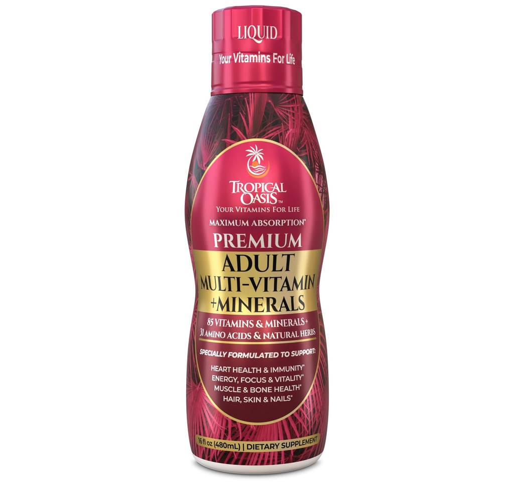 Tropikal Oasis Yetişkin Sıvı Çokvitamin - 125 Total Nutrients Including ile Multi-Vitamin ve Mineral Supplement; 85 Vitamin ve Mineral, 23 Amino Asit ve 18 Herbs - 16 fl oz, 32 serv