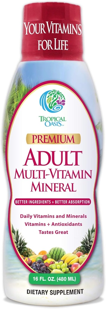 Tropikal Oasis Yetişkin Sıvı Çokvitamin - 125 Total Nutrients Including ile Multi-Vitamin ve Mineral Supplement; 85 Vitamin ve Mineral, 23 Amino Asit ve 18 Herbs - 16 fl oz, 32 serv