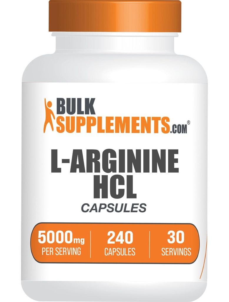 BulkSupplements.com L-Arginine HCl Κάψουλες - Arginine συμπλήρωμα, Nitric Oxide συμπλήρωμα, L Arginine κάψουλες - Nitric Oxide χάπια, Gluten Free - 8 κάψουλες ανά υπηρεσία, (5000mg) 240 κάψουλες