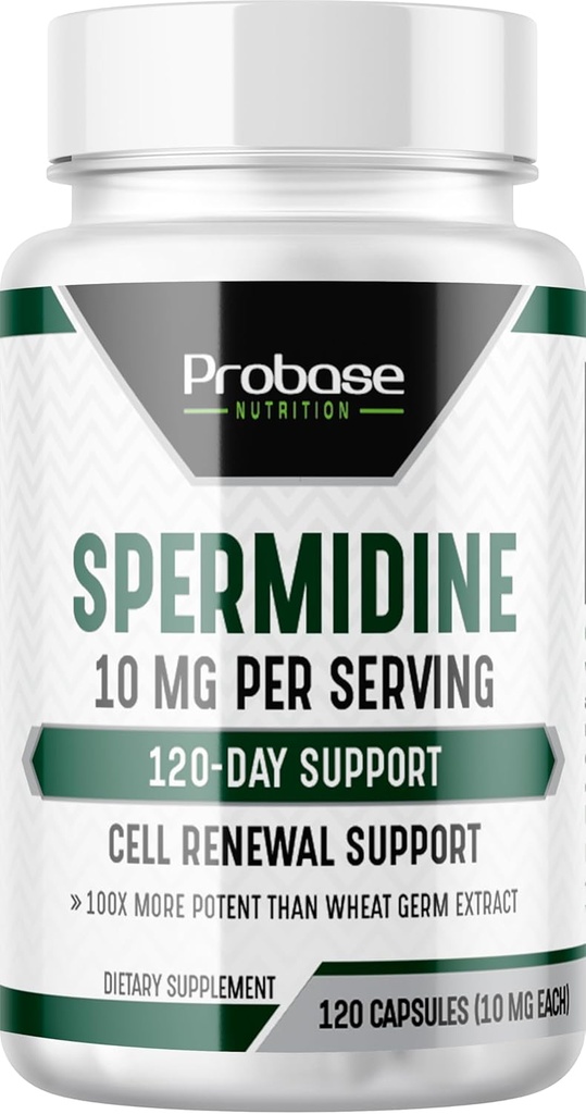Probase Beslenme spermi (10 mg of 99 Spermidine 3HCL - Üçüncü Parti Test Edildi) 120 Capsules - 100x More Potent Than Buğday Germ Extract, Telomere Health and Aging 120-Day Supply - NMNMN