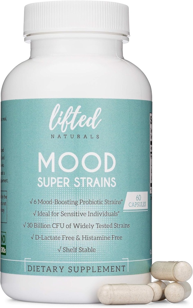 Probiyotikler - Mood Super Strains Probiyotik - Doğal Destekler Digestion & Mood - Histamine-Free Probiyotiks w/L Rhamnosus GG, Raf Stable Probiyotik Supplement, 60 Day Supply, Non-GMO, Vegan