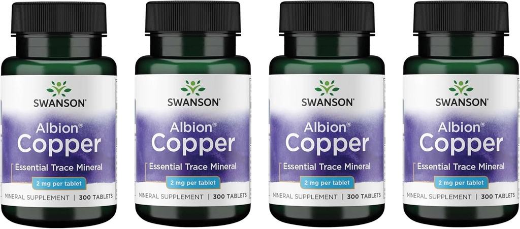 Swanson Copper Antioksi Immune System Red Blood Cell Support Mineral Supplement (Copper chelate) 2 mg 300 Tabs (4 Pack)