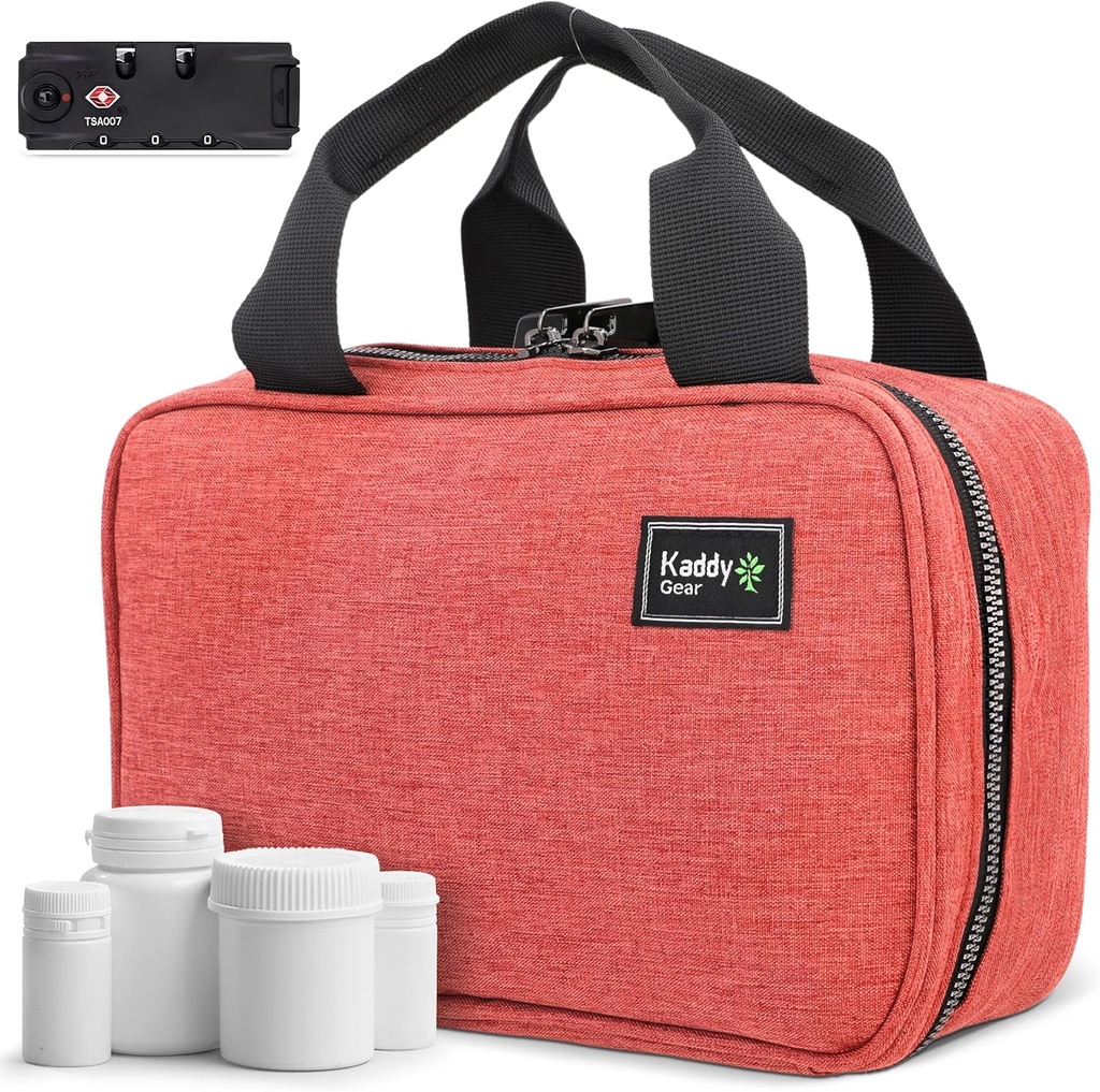 Kaddy Secure Pill Organizer Box, Tıp veya Supplements için Depolama; Tuvalet; Seyahat veya Ev, TSA Onaylı Lock (Red)