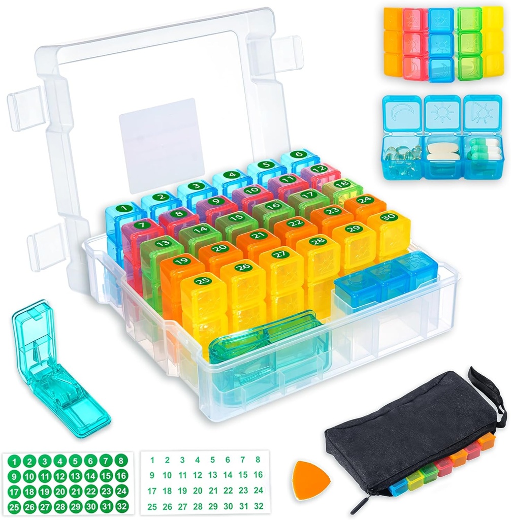 Aylık Pill Organizer 3 Times, 31 günlük Moistureproof Box ile bir gün, Haftalık Pill Bag, Pill XS, Styles, Plastik Açılış Kolay Kullanım için Alınır, Günlük İlaç Yönetimi (Beyaz)