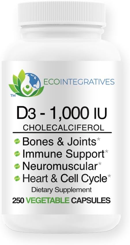 D3-1000 IU 25 mcg (Cloncalciferol) Kaslar, Bones & Dişler, Dişler, Prostate, Cardiovascular, Kolon & Immune Health (250 Veggie Capsules)