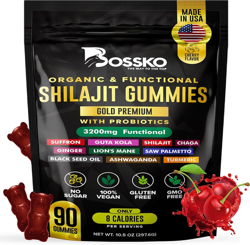 3200 MG Pure Himalaya Shilajit Gummies Organic for Men & Women with Probiyotiks & Magnezyum Ashwagnadha Chaga Turmeric Fulvic Acid 105+ Trace Minerals I Vegan Non-GMO I Lab Tested I 90 Count