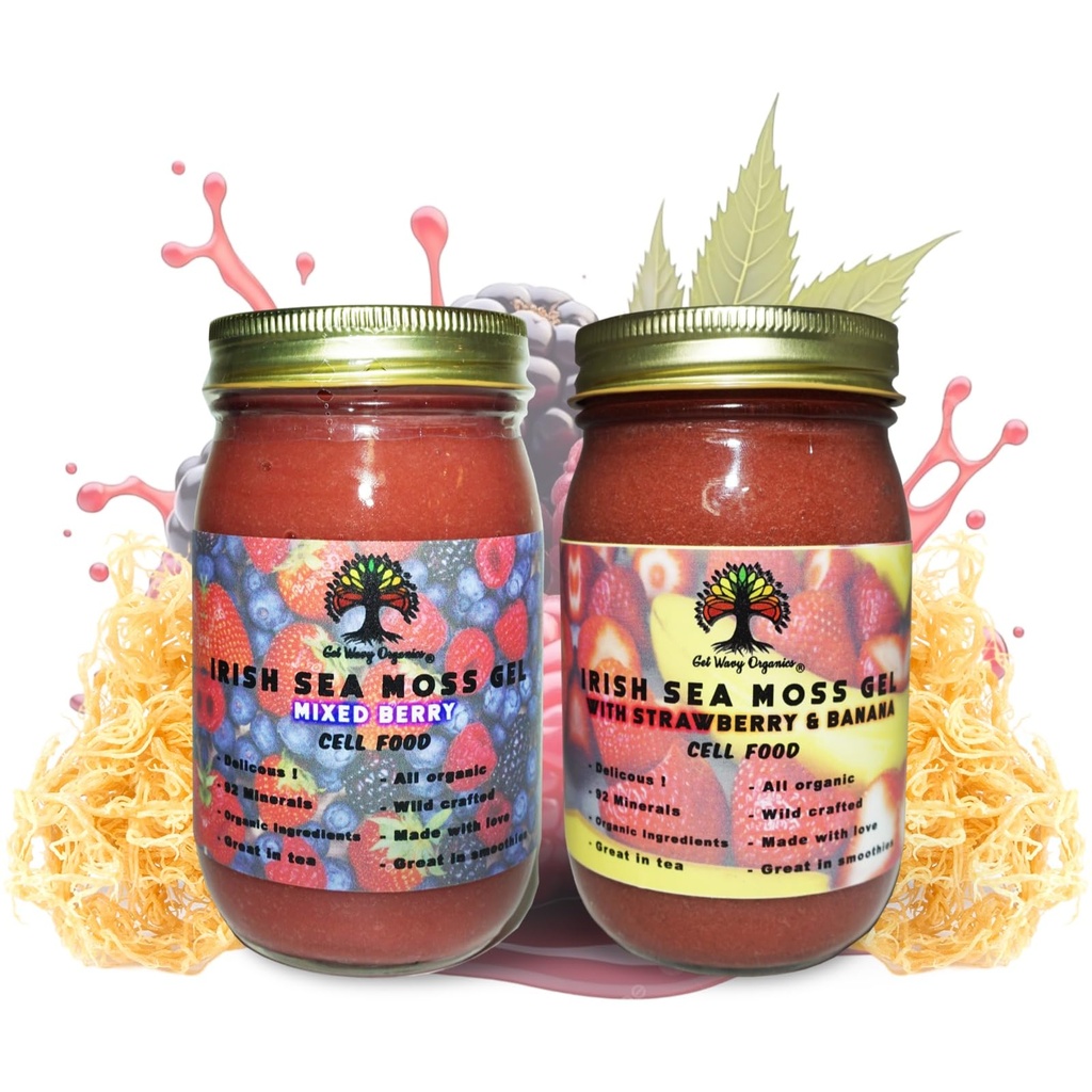 Wildcrafted Irish Sea Moss Gel | Made with Seamoss | Made in USA | Rich in Vitamins & Minerals | 100% Organic Gold Sea Moss Gel Raw | Berry Pack (2 Pack)