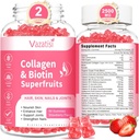 2 Pack Sugar Free Collagen Gummies for Women Men, Multi Collagen, Gummies Tip I II III V X with Biotin Vitamin A B C D E for Hair Skin Nails, Strawberry Flavor, 120 Kont