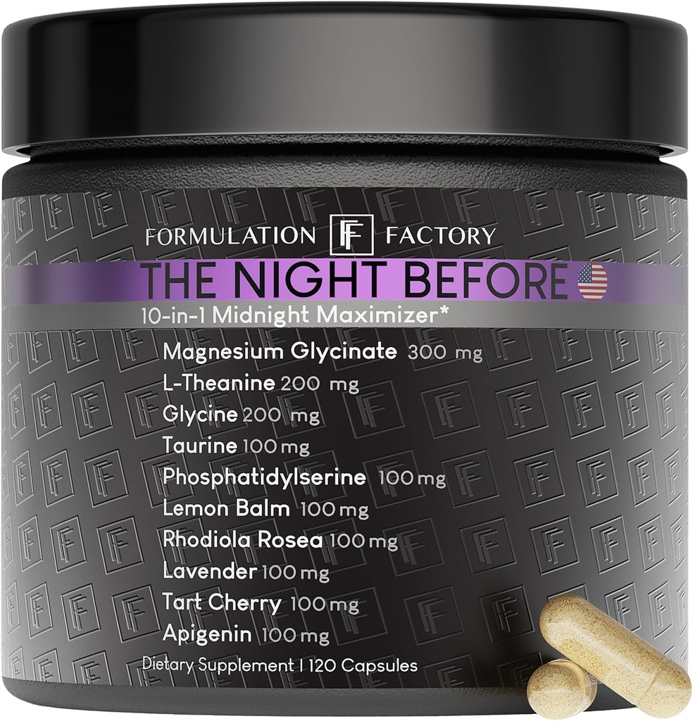 Η νύχτα πριν από 10-σε-1 Midnight Maximizer Sleep Aid, Stress Relief, Cognition, Relaxation, Recovery, Focus, Magnesium Glycinate, L-theanine & More, (120 κάψουλες – 2 μήνες προμήθεια)