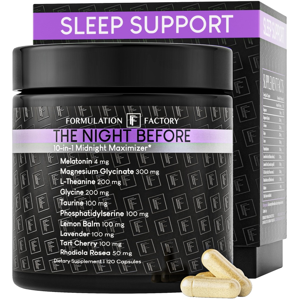 The Night Before 10in-1 Midnight Maximizer Sleep Aid, Stress Relief, Cognition, Relaxation, Recovery, Focus, Magnezyum Glycinate, L-Theanine & More (120 Capsules – 2 Ay Supply)