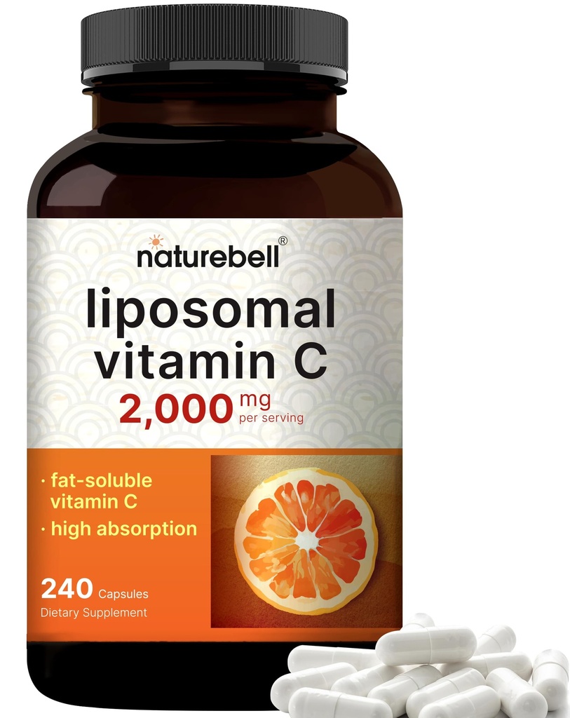 NatureBell Liposomal Vitamin C 2,000 mg Per Servis, 240 Capsules | High Abhidrasyon Fat-plastik Vitaminler - Collagen Branson – Non-GMOMO