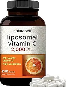 NatureBell Liposomal Vitamin C 2,000mg Per Serving, 240 Capsules | High Absorption Fat-Soluble Vitamins – Collagen Booster – Non-GMO
