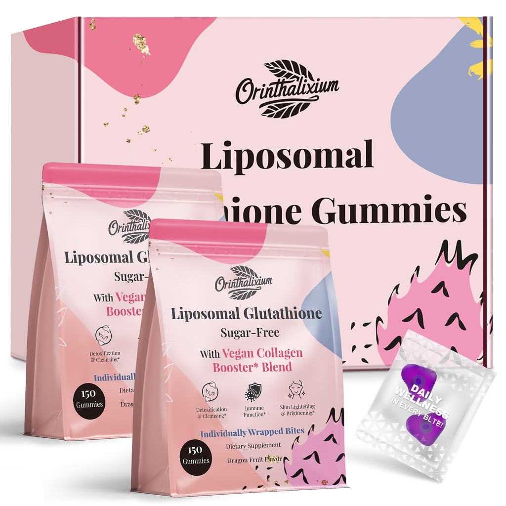 Orinthalixium Liposomal Glutathione Gummies 1000MG - Sugar Free Reduced L-Glutathione with Vitamin C & Vegan Collagen - Antioxidant & Skin Wellness - 300 Count (2 Pack)