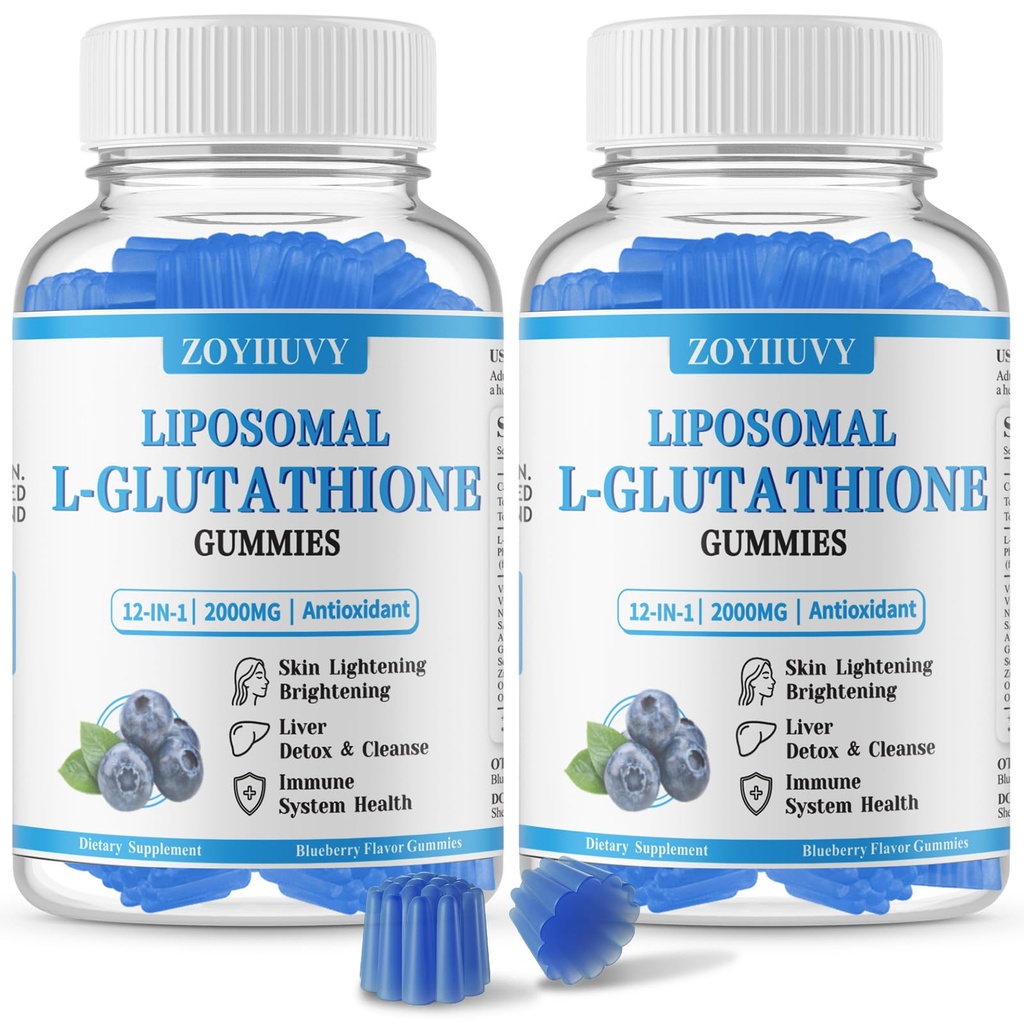 2 Pack Liposomal Glutathione Gummies 2000mg, High Absorption Glutathione Supplement with NAC, Vitamin C, Milk Thistle for Skin Health, Liver Detox & Immune, Vegan, Sugar Free, Blueberry Flavor, 120 Ct