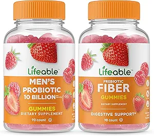 Lifeable Men's Probiotic 10 Billion + Prebiotic Fiber 5g, Gummies Bundle - Great Tasting, Vitamin Supplement, Gluten Free, GMO Free, Chewable Gummy