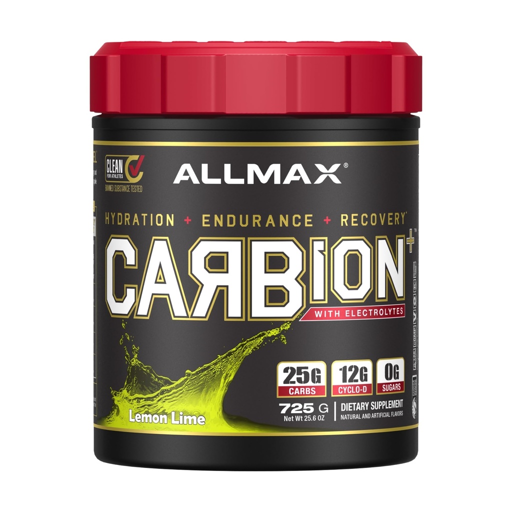 ALLMAX CARBION+, Lemon Lime - 725 g - High-Performance Training Fuel - Boosts Hydration, Performance & Recovery - with 25 g Carbs & Zero Sugar - 25 Servings