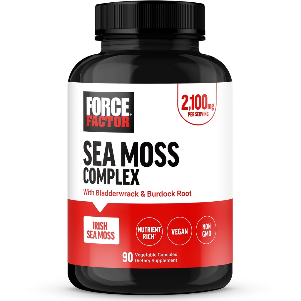 FORCE FACTOR İrlandalı Deniz Moss Capsules with Burdock and Bladderwrack for Immunity, Digestion, Heart Health, and Antioxy Support, Vegan, No Gelatin, 90 Capsules