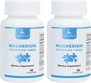 2 Şişes Sixfold Magnezyum Kompleksi | 350 mg of Magnezyum Glycinate, Malate, Citrate, Taurine, Oksit, L-threonate for Muscles,Nerves,& Energy, GABA Sleep Support | High Abxia | Vegan | 90 Capsules