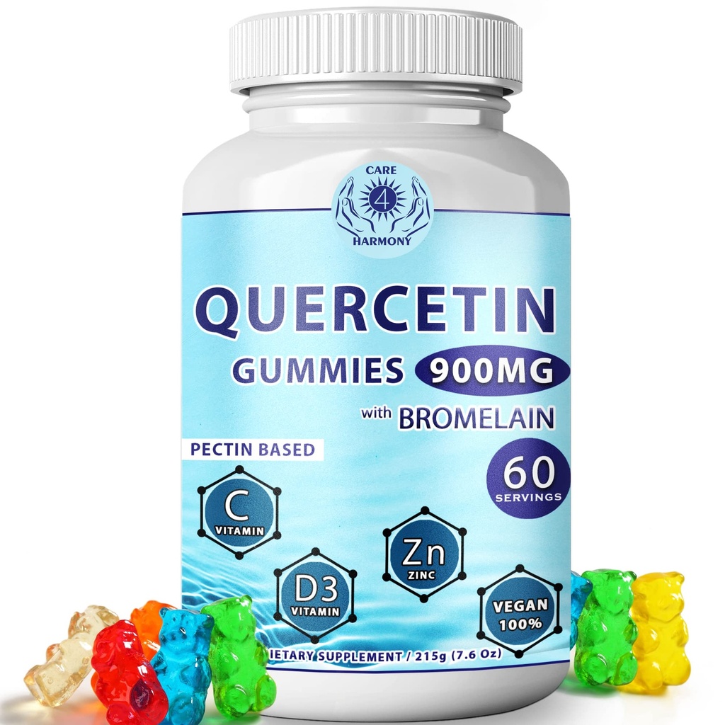 Quercetin Gummies - Bromelain Vitamin C + çinko Vitamin D3 - Chewable Quercetin 900 mg Supplements - Çocuklar ve Yetişkinler için Quercetin (1)