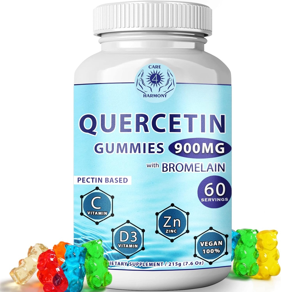 Quercetin Gummies - Bromelain Vitamin C + çinko Vitamin D3 - Chewable Quercetin 900 mg Supplements - Çocuklar ve Yetişkinler için Quercetin (1)