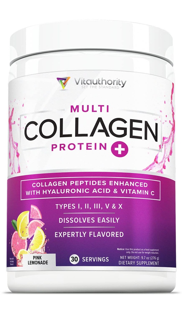 Kadınlar için Multi Collagen Hydro Toz - Hydrolyzed Flavored Collagen Toz for Women with Tip I II III V & X Vitamin C & Hyaluronic Acid for Hair Skin and Nails (Pink Lemonade) - 30 Servisler