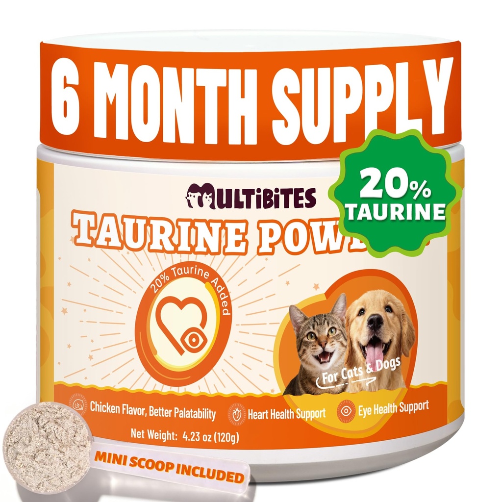 Taurine Powder for Cats & Dogs, Chicken Flavor, Taurine for Cats, Feline Heart Supplements, Support Vision, Heart & Immunity Suitable, for Cats & Dogs of All Ages 4.23 oz