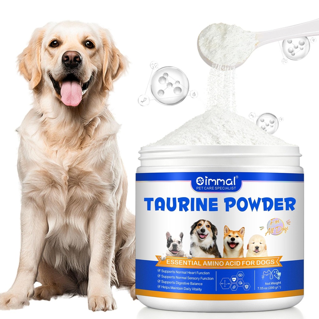 Taurine Powder for Dogs, Pure Dog Taurine Supplement for Heart Health,Vision Support & Immune Support, High-Purity Amino Acid for Homemade & Raw Diets, Easy Mix, 200g
