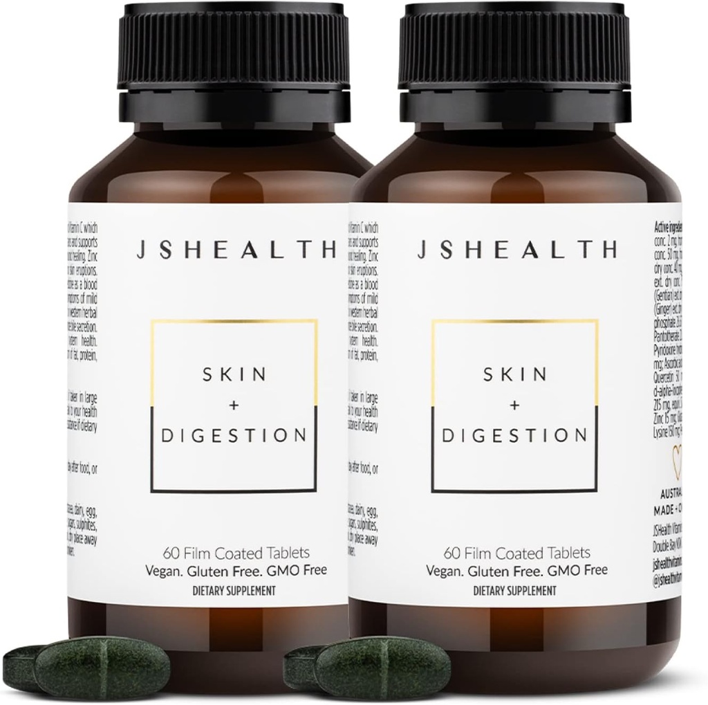 JSHealth Vitamins Skin ve Digestion Formula Skin Vitaminleri | Akne için çinko ile Clear Health Skin | Acne Supplements for Clear Health Skin | Acne Treatment for Young and Yetişkinler | 120 Count Count