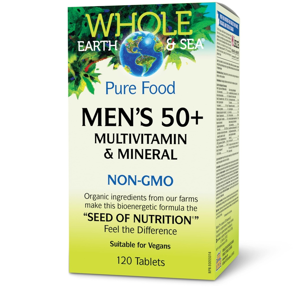 Doğal Faktörler Tüm Dünya ve Deniz Erkeklerin 50+ Çokvitamin & Mineral - Günlük Beslenme Desteği Multivitamin - Beyin Sağlığı ve Immune Sistem Fonksiyonu - Vegan - 120 Tablet (60 Hizmet)