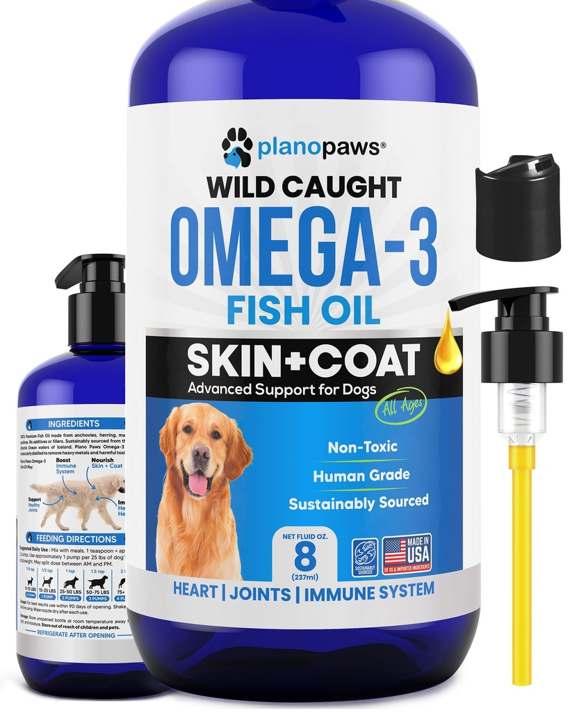 Omega 3 Köpekler için Balık Yağı - Salmon Oil'den Daha İyi - Köpek Balık Yağı Ölmüş Shedding & Itching - Ortaklar, Beyin ve Kalp Sağlığı - Cilt ve Öner - Sıvı Balık Yağı