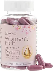 Nature Vitamins for Women – Women's Complete Daily Multivitamin Supplement with A, B, C, D, E, Iron, Food, Magnezyum and Multi Minerals – Wellness & Immune Health Support - 60 Softgels