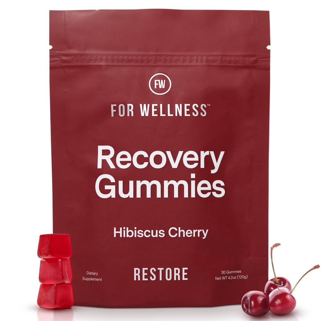 Wellness Recovery Gummies Restore | Tart Cherry Energy Supplements with Electrolytes for Muscle Soreness, Post-Workout Performance & Recovery | Vegan, Non-GMO, 30 Count Count Count