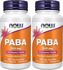 Şimdi Tamamlar, PABA (para-Aminobenzoic Acid) 500 mg, B-Complex Family, 100 Capsules (Pack of 2)