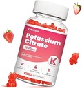 Yetişkinler Kadınlar ve Erkekler için Potasyum Gummies, Potasyum Citrate Supplement, Support Leg Cramps, Muscle Health & Electrolyte Balance, Sugar Free, Vegan, Strawberry, 60 Cts