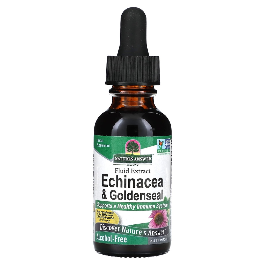 Nature's Answer Enchinacea & Goldenseal | Sağlıklı Immune System | Süper Yoğun Saf Tür | Alkol Özgür, Gluten-Free, Vegan & Kosher Sertifikalı 1oz
