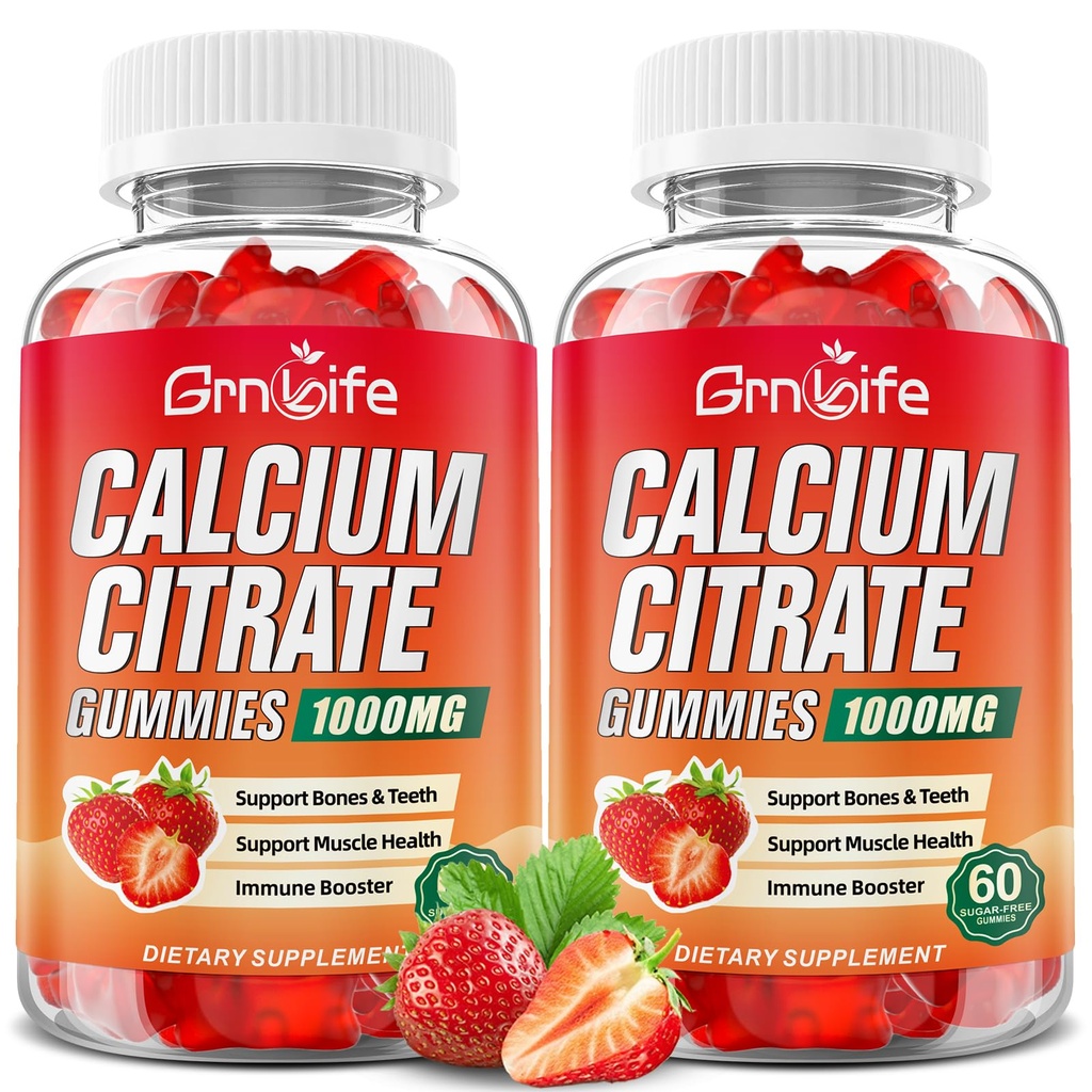 2 Packuba Citrate Gummies, Sugar Freeuba Citrate 1000 mg for Muscle Health, Abhidrolik Supplements for Yetişkinler & Kids, Strawberry, 120 Count