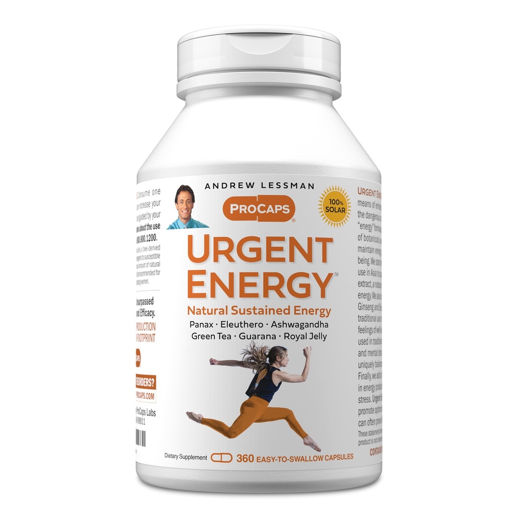 ANDREW LESSMAN Urgent Energy 360 Capsules - Provides a Safe, Healthy Means of Enhancing Energy Levels and Feelings of Well-Being, Green Tea, Guarana, Ginseng, Royal Jelly, Ashwagandha, B-Complex