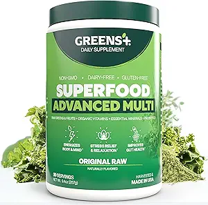 Yeşiller+ Gelişmiş Multi Raw Superfood | Temel Raw Gıdaları, Süper Meyveler ve Deniz Sebze Sebzeleri Toz | Vegan | Diyet Tamam | GMO, Soy Süt & Gluten-Free | 9.4oz