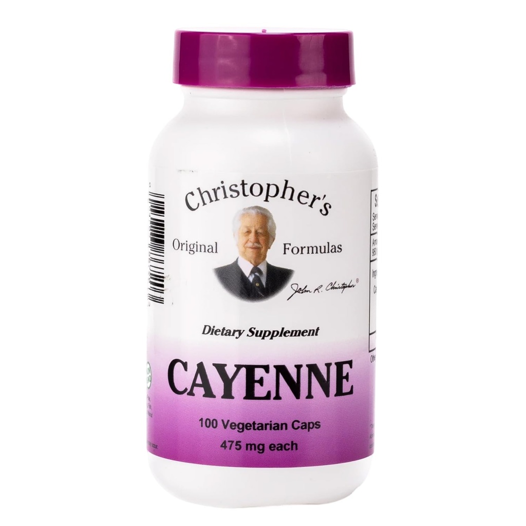 Christopher's Original Formulas Cayenne Capsules, Herbal Supplement for Circulation & Digestion, 100 Capsules