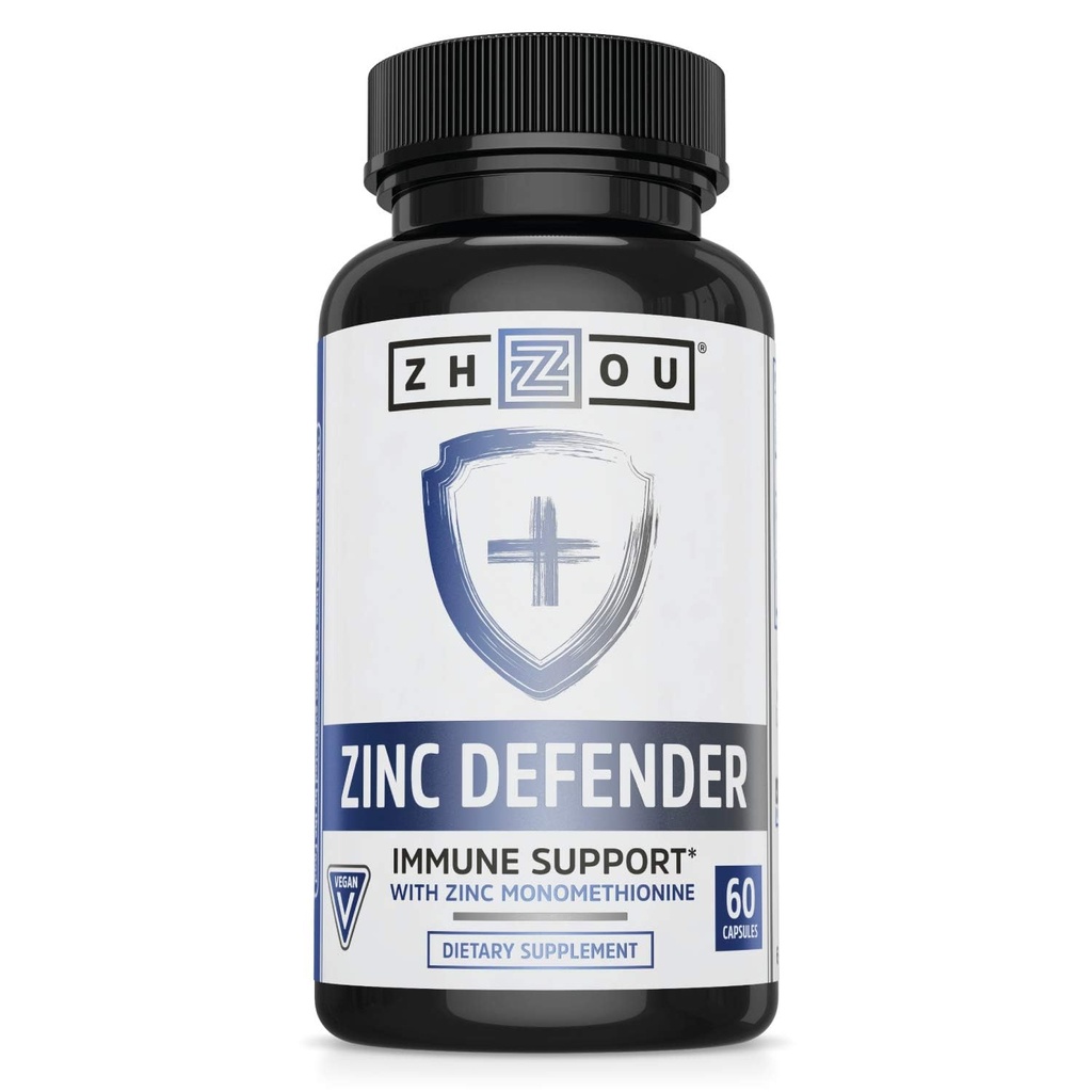 Zhou çinko Defender - Erkekler ve kadınlar için çinko Supplements, Immune Health ve Mineral Desteği için 30 mg, Pure Vegan Formula - 60 Capsules