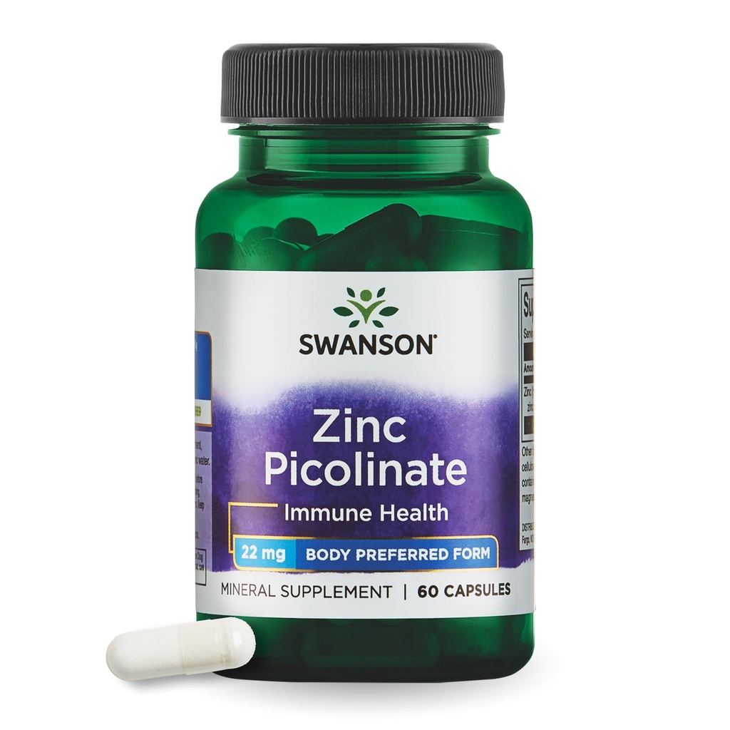 Swanson çinko Picolinate - Mineral Supplement Prostate Health, Vision Health, & Immune Support - Body Tercihli PP - (60 Capsules, 22 mg each)
