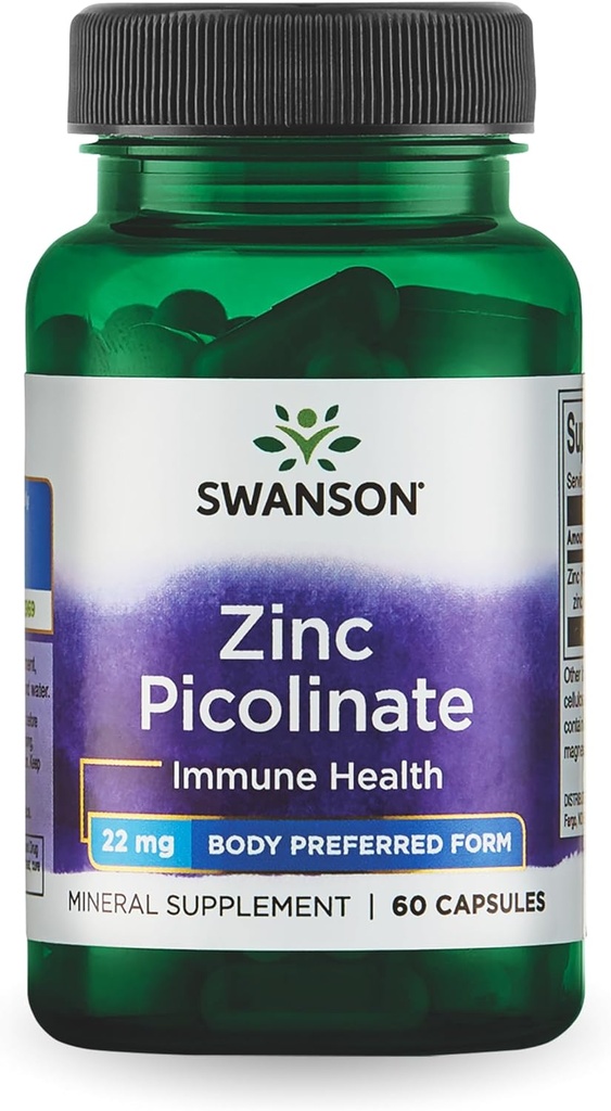 Swanson çinko Picolinate - Mineral Supplement Prostate Health, Vision Health, & Immune Support - Body Tercihli PP - (60 Capsules, 22 mg each)