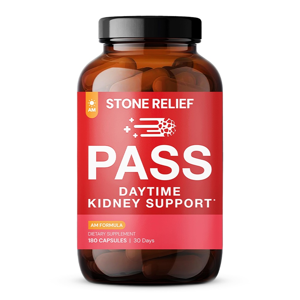STONE RELIEF AM – Daytime Herbal Kidney Support for Relief, Comfort, & Artan Akış (180 Capsules + Stone Catcher + Bas Kılavuzbook)