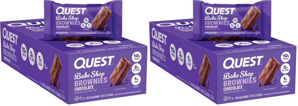Quest Nutrition Bake Shop, Chocolate Brownies, 10g Protein, 2g Net Carbs, 1g Sugar, Protein Snack, (Pack of 20)